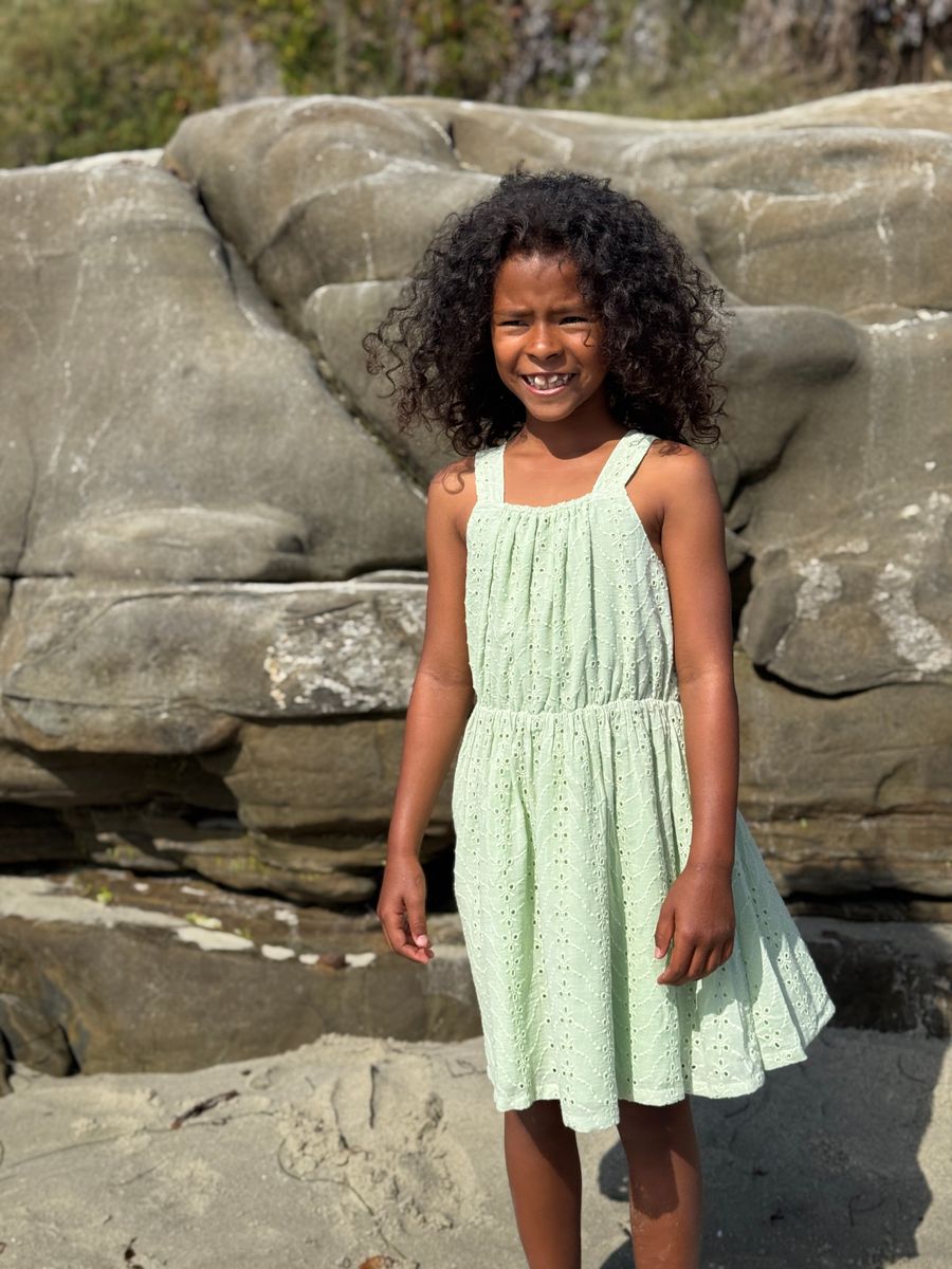 Sloane Dress in Green Eyelet