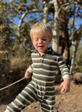 Kingston Polo Romper sage/cream stripe