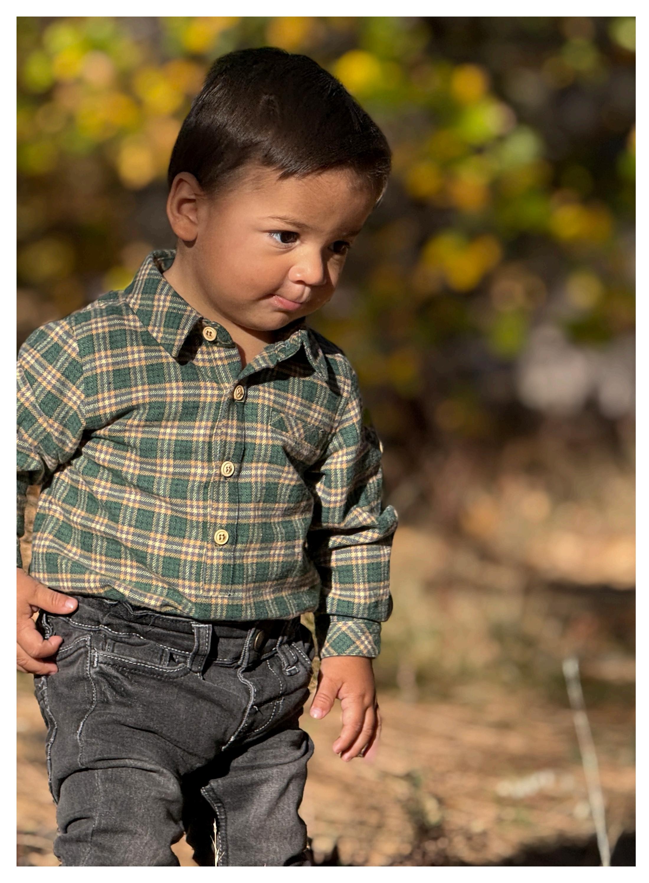 Jasper Woven Onesie - Green/Yellow washed plaid