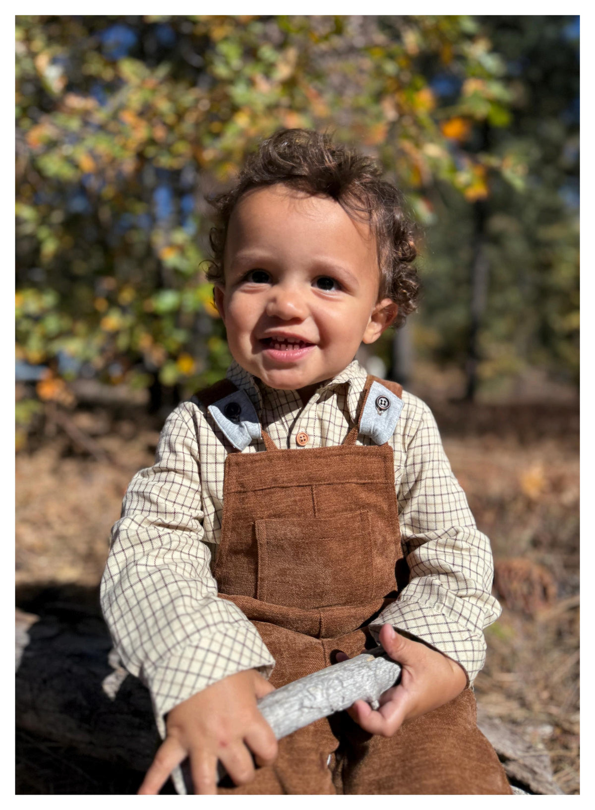 Jasper Woven Onesie - Cream Country Plaid (no overalls)