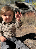 Jasper Woven Onesie - sage/rust stitch plaid